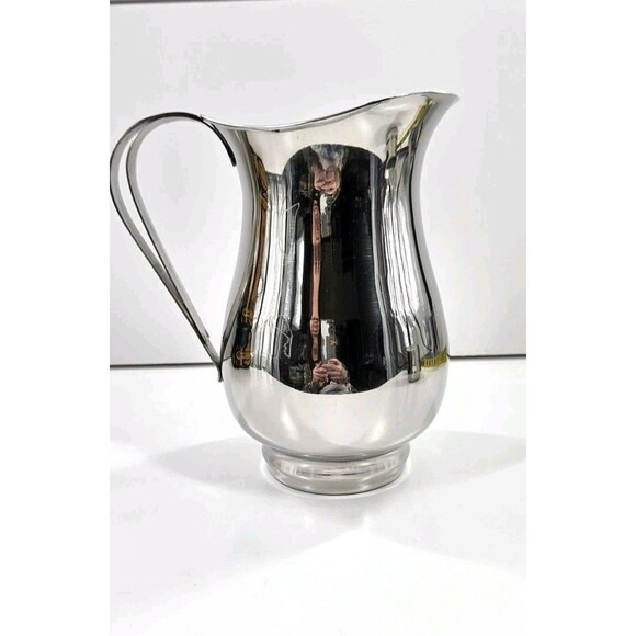 Vintage Silver Plate 8" Water Pitcher Made In India MCM Mid Century Modern - Picture 2 of 7